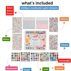 Incraftables Rhinestone Stickers, 1150Pc Self-adhesive Multicolor Gem Stickers 3Mm-15mm for Crafts, Cards & Journals. Great for Scrapbooking, Card Making, Journals, Classroom Crafts & DIY Projects