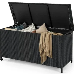 Indoor Outdoor 85 Gallon Storage Container with Waterproof Liner and Universal Wheels