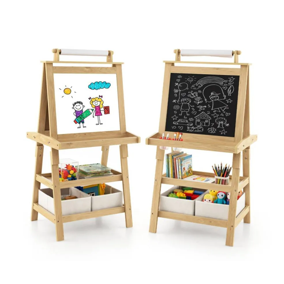 3-in-1 Double-Sided Storage Art Easel-Natural