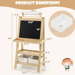 3-in-1 Double-Sided Storage Art Easel-Natural