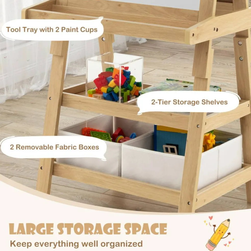 3-in-1 Double-Sided Storage Art Easel-Natural