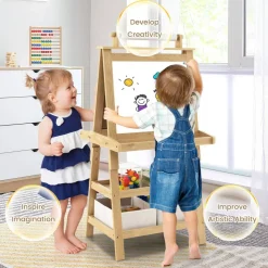 3-in-1 Double-Sided Storage Art Easel-Natural