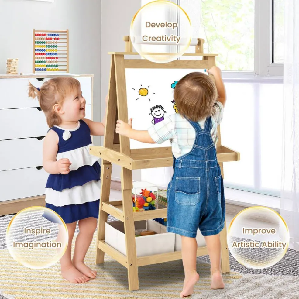 3-in-1 Double-Sided Storage Art Easel-Natural