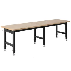 Industrial Work Bench with 6 Position Height Adjustment, 5000 lb Load Capacity, Oak Tabletop Workshop Desk with Tool Organizer