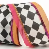 2.5in Harlequin & Linen Edge Ribbon: Hot Pink & Orange (10 Yards)