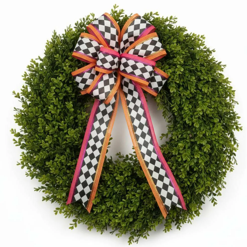2.5in Harlequin & Linen Edge Ribbon: Hot Pink & Orange (10 Yards)