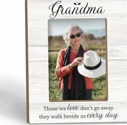 In Loving Memory Grandma Memorial 5x7 Picture Frame, Wooden Sympathy Photo Frame for Tabletop Display, “They Walk Beside Us Every Day” Memorial Gift for Loss of Grandma Home Decor