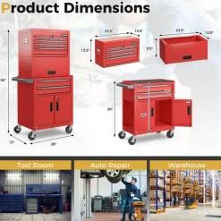 3-in-1 Rolling Tool Chest Storage Cabinet with Universal Wheels and 6 Different Size Drawers