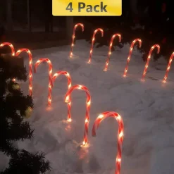 20in Solar Candy Cane Pathway Lights 45 LED 5Pc Christmas Decor