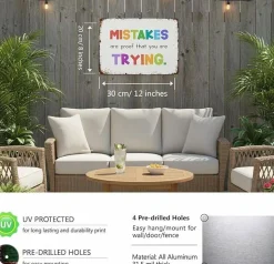 Inspirational Vintage Metal Wall Sign – “Mistakes Are Proof You Are Trying” Classroom Decor, Retro Teacher Motivational Tin Plaque, 12x8 Inch School Office Home Wall Art