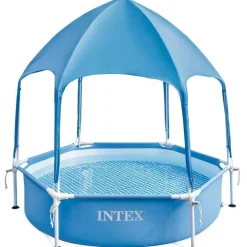 Intex: Canopy Metal Frame Splash Pool - 6' x 15" - UPF 50+ Sunshade Cover, Built-In Water Sprayer, Puncture-Resistant, Wade Kiddie Pool, Kids 3+