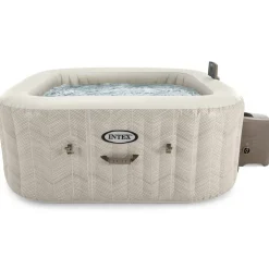 Intex: PureSpa: Chevron Deluxe - 4 Person - Cream Outdoor Inflatable Hot Tub Set, Saltwater System, 140 Bubble Jets, Cover & Ground Cloth, 69x69x28"