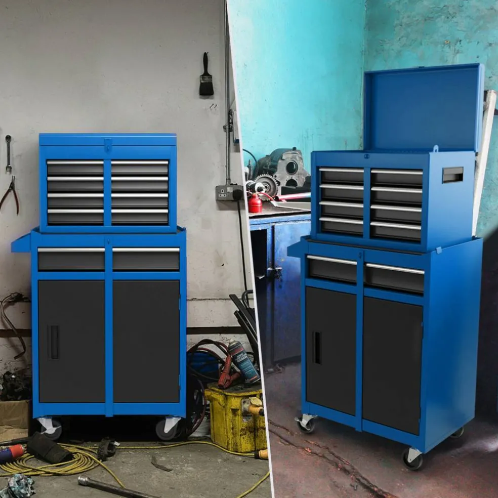 2-in-1 Tool Chest Cabinet with 5 Sliding Drawers and 4 Universal Wheels Perfect for Garage or Workshop