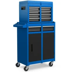 2-in-1 Tool Chest Cabinet with 5 Sliding Drawers and 4 Universal Wheels Perfect for Garage or Workshop