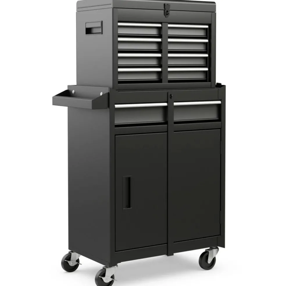 2-in-1 Tool Chest Cabinet with 5 Sliding Drawers and 4 Universal Wheels Perfect for Garage or Workshop