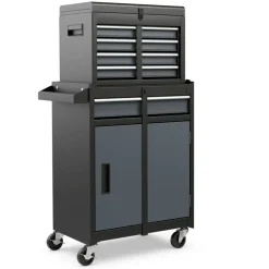 2-in-1 Tool Chest Cabinet with 5 Sliding Drawers and 4 Universal Wheels Perfect for Garage or Workshop