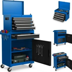 2-in-1 Tool Chest Cabinet with 5 Sliding Drawers and 4 Universal Wheels Perfect for Garage or Workshop