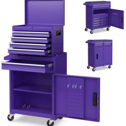 2-in-1 Tool Chest Cabinet with 5 Sliding Drawers and 4 Universal Wheels Perfect for Garage or Workshop