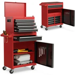2-in-1 Tool Chest Cabinet with 5 Sliding Drawers and 4 Universal Wheels Perfect for Garage or Workshop