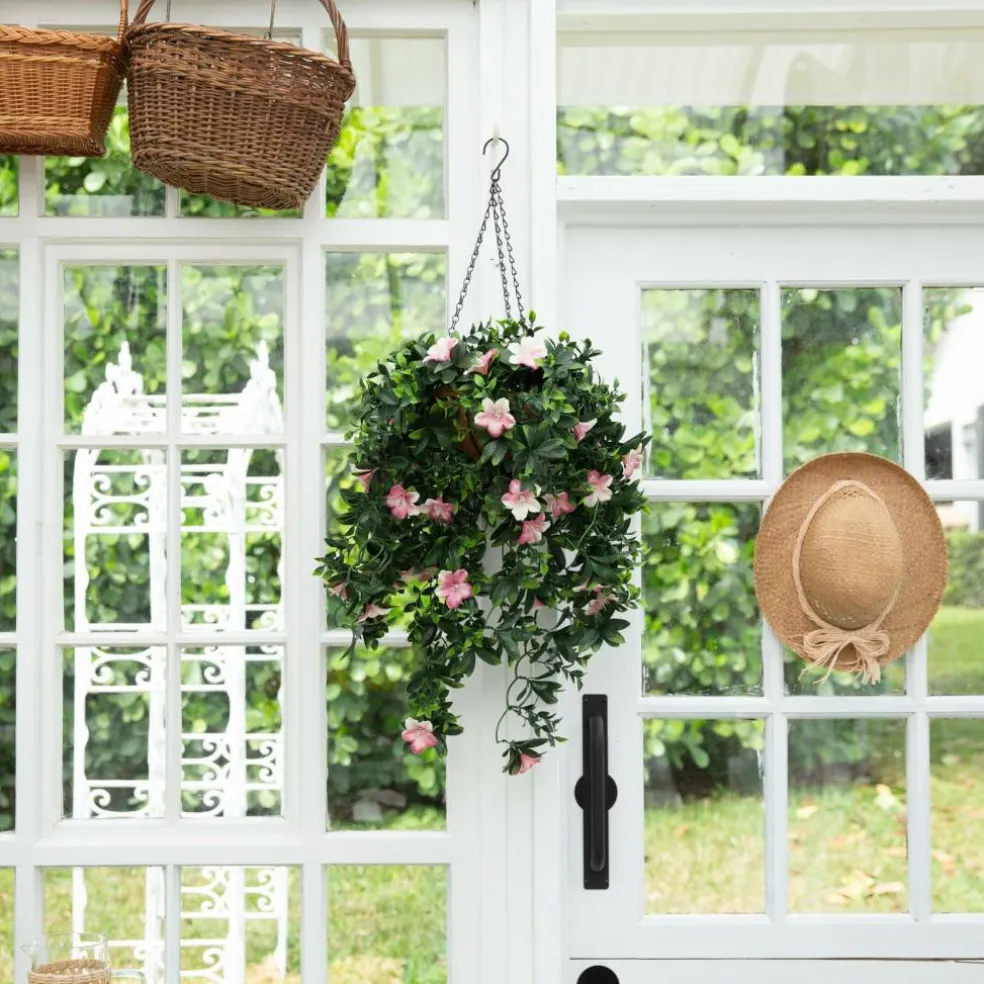 34in. UV Resistant Artificial Azalea Hanging Basket (Indoor/Outdoor)