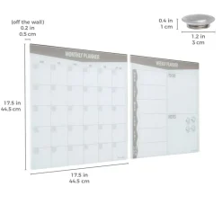 17.5in x 17.5in Magnetic Dry-Erase Glass Boards and 4 Rare Earth Magnets, 2-Pack