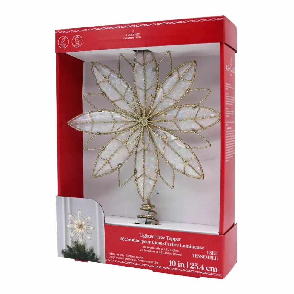 10" Iridescent & Glitter Gold Snowflake Lighted Tree Topper by Ashland®