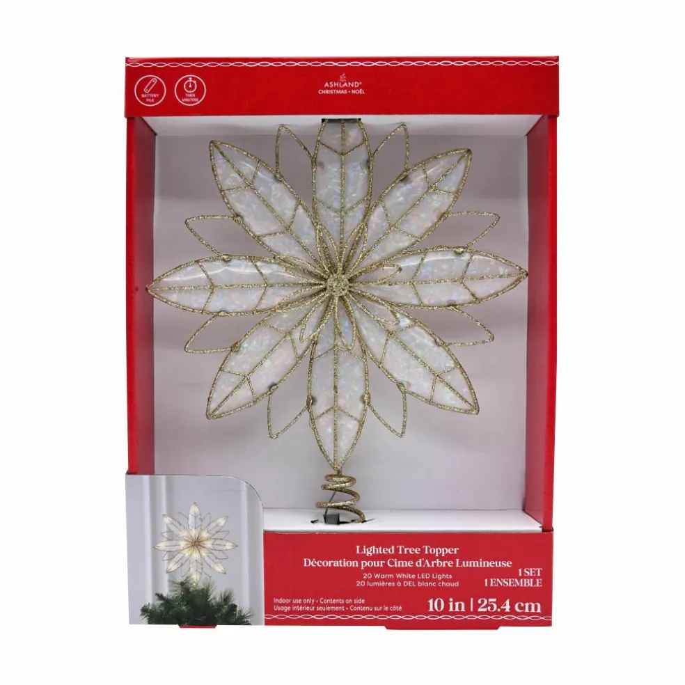 10" Iridescent & Glitter Gold Snowflake Lighted Tree Topper by Ashland®