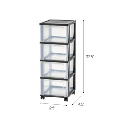 IRIS® 32.5" Black & Clear 4-Drawer Narrow Plastic Storage Cart