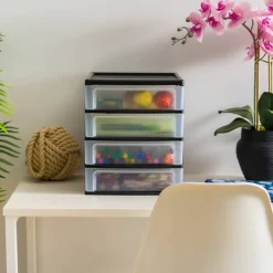 IRIS Black 4-Drawer Desktop Storage Unit