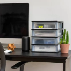 IRIS Black 4-Drawer Desktop Storage Unit