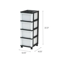 IRIS Black 4-Drawer Medium Cart With Organizer Top
