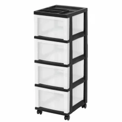 IRIS Black 4-Drawer Medium Cart With Organizer Top