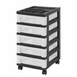 IRIS Black 5-Drawer Storage Cart With Organizer Top