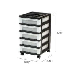 IRIS Black 5-Drawer Storage Cart With Organizer Top
