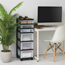 IRIS Black 6-Drawer Storage Cart With Organizer Top