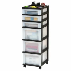 IRIS Black 6-Drawer Storage Cart With Organizer Top