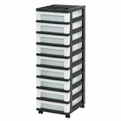 IRIS Black 9-Drawer Storage Cart with Organizer Top