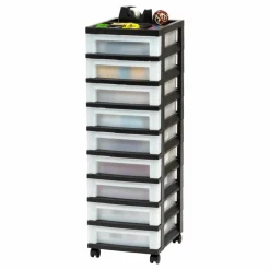 IRIS Black 9-Drawer Storage Cart with Organizer Top