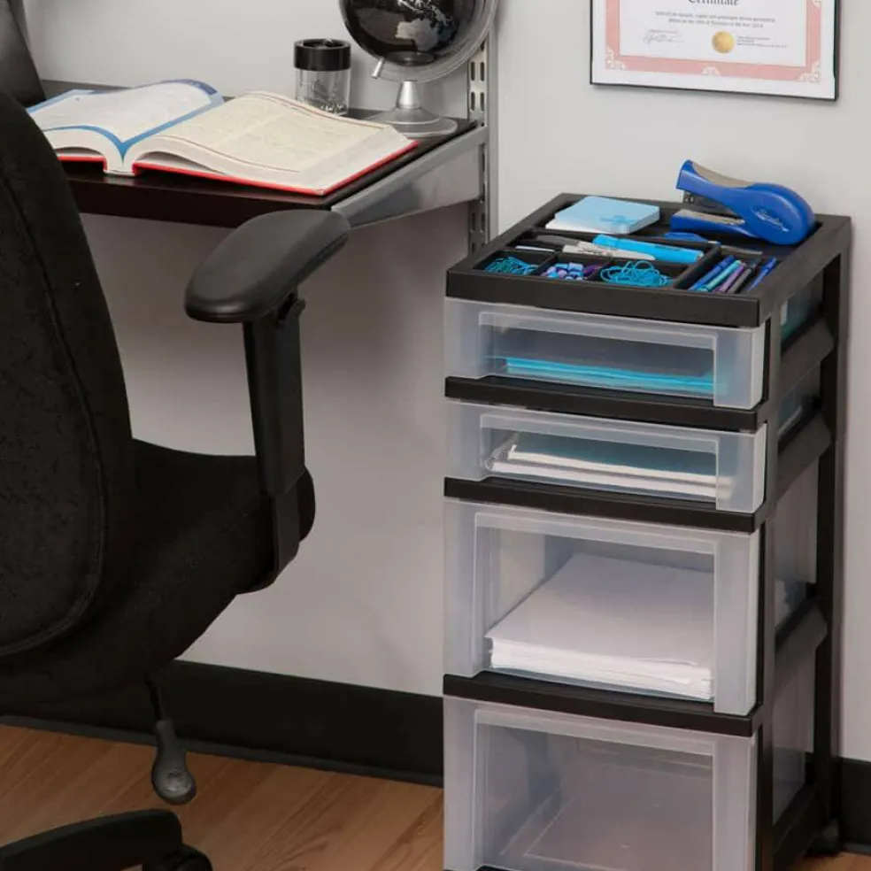 Iris® Black 4-Drawer Storage Cart with Organizer Top