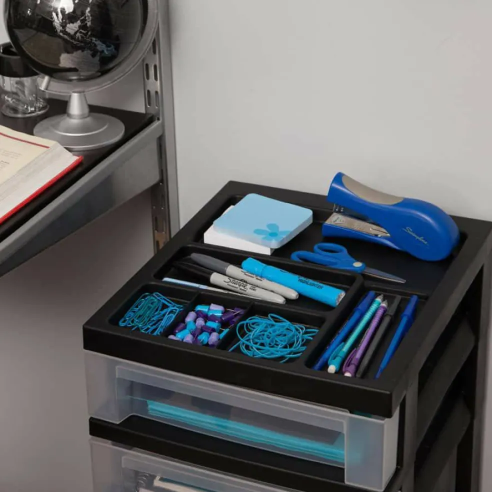 Iris® Black 4-Drawer Storage Cart with Organizer Top