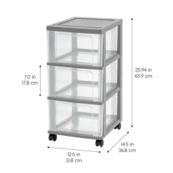 Iris® 3-Drawer Narrow Plastic Storage Drawer, Gray, Set of 2