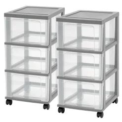 Iris® 3-Drawer Narrow Plastic Storage Drawer, Gray, Set of 2