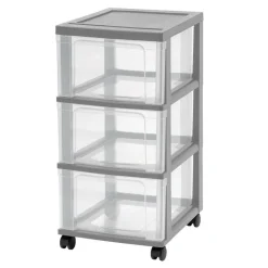 Iris® 3-Drawer Narrow Plastic Storage Drawer, Gray, Set of 2