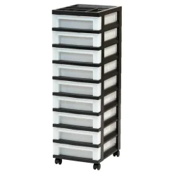 IRIS 9 Drawer Storage Cart with Organizer Top, Black