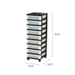 IRIS 9 Drawer Storage Cart with Organizer Top, Black