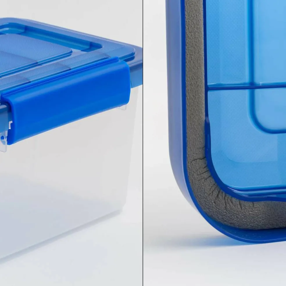 IRIS Element Resistant Clear Plastic Storage Boxes with Blue Lid