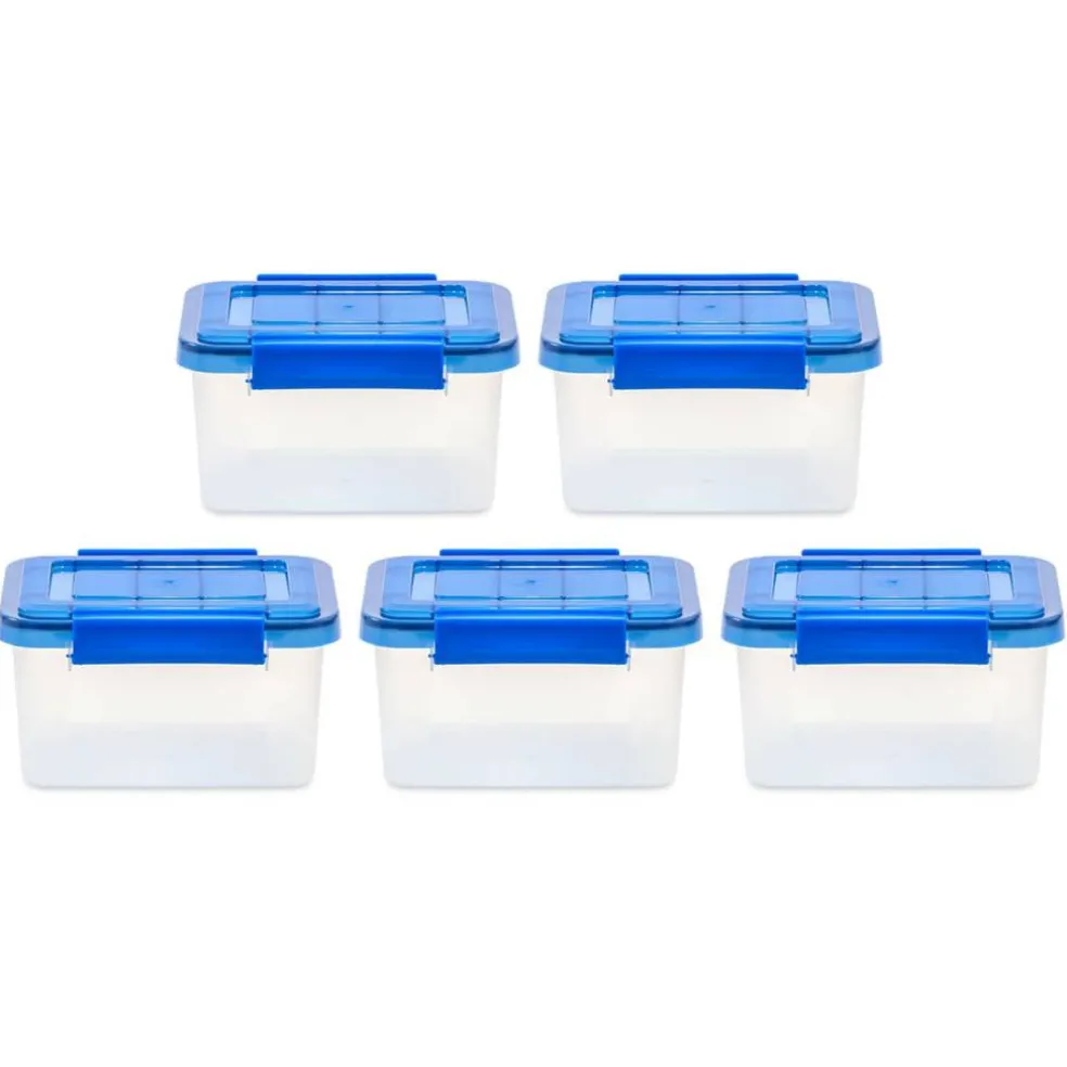 IRIS Element Resistant Clear Plastic Storage Boxes with Blue Lid