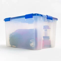 IRIS Element Resistant Clear Plastic Storage Boxes with Blue Lid
