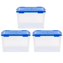 IRIS Element Resistant Clear Plastic Storage Boxes with Blue Lid