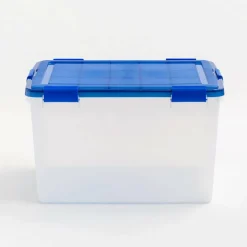 IRIS Element Resistant Clear Plastic Storage Boxes with Blue Lid